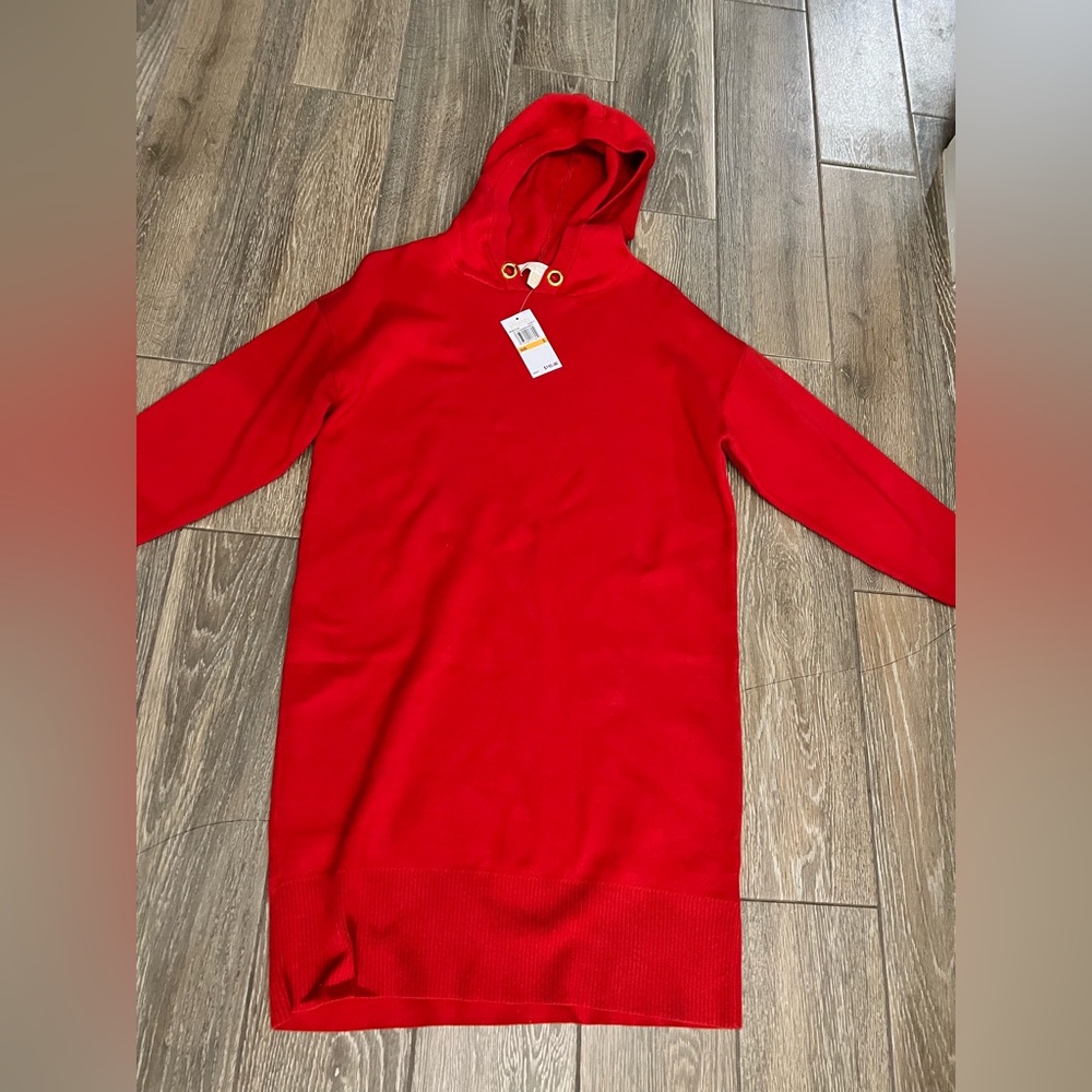 NWT Michael Kors Red Hooded Sweater Dress Womens Small Retails $195
